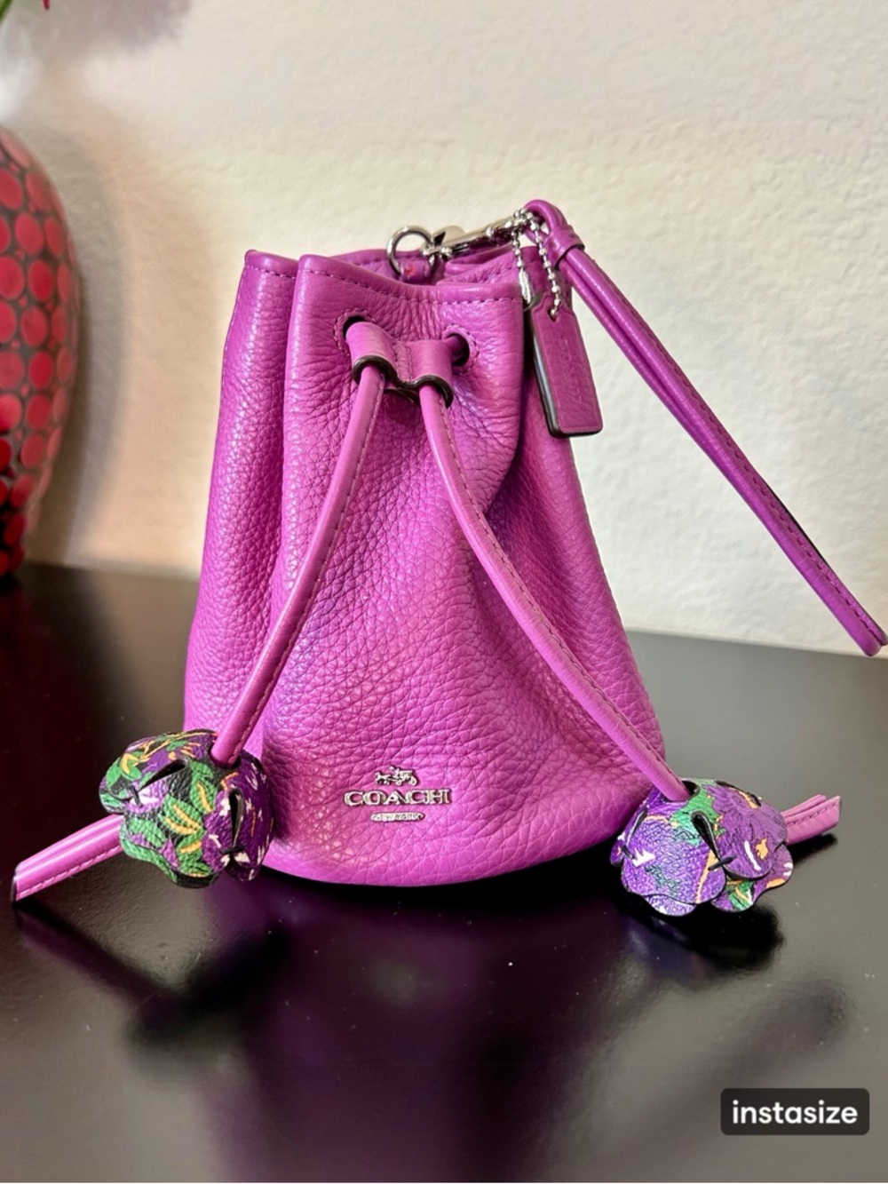 Coach Purple Petal Pebbled Leather Wristlet